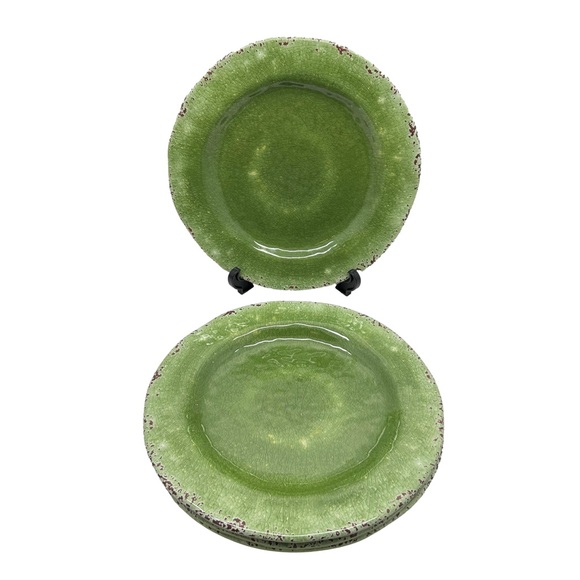 PIER 1 Carmelo Melamine Crackle Green 11” Dinner Plate Charger Set Of 4 Rustic - Picture 1 of 9